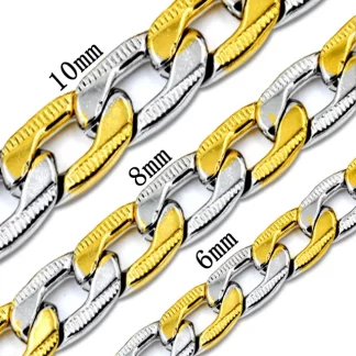 LUXUSTEEL-Collar de cadena cubana para hombre y mujer, chapado en oro, Color plateado mezclado, patrón de acero inoxidable, cadena de eslabones Curb, Collar Masculino - AliExpress  - Color metálico : Cobalto violeta - Colores de gemas disponibles : Gris - Longitud : 55 cm